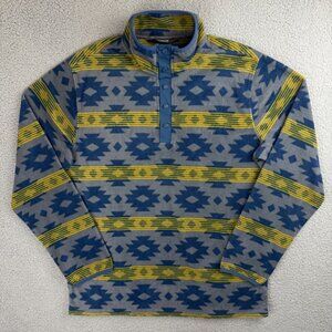 Mountain Khakis Sweater Mens Large L Grey Blue Quarter Snap Aztec Print Fleece
